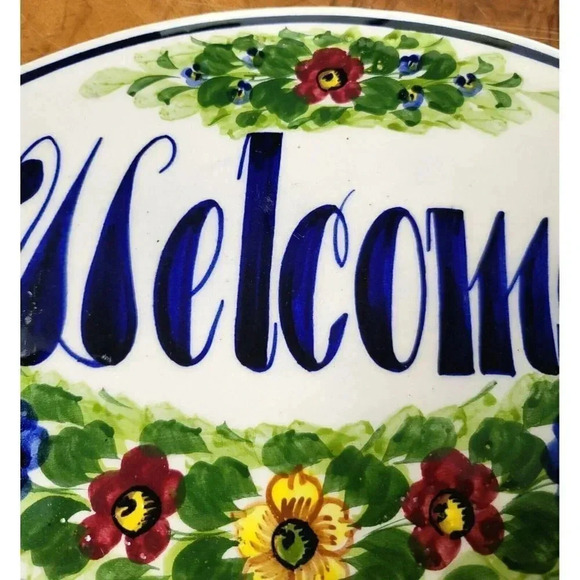 WELCOME SLATE SIGN Flowers Hanging Garden In/Outdoor Hand Paint Oval - Picture 4 of 8